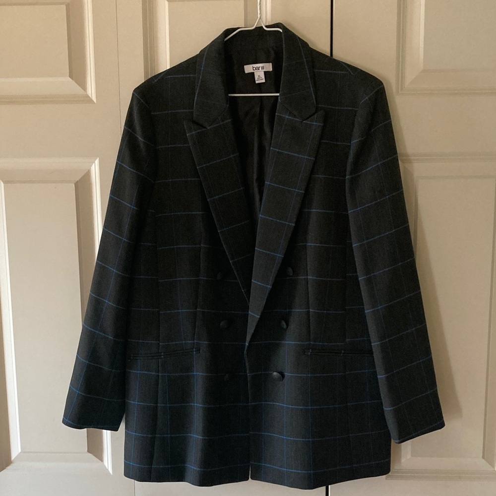 Bar III womens XL window pain double breasted blazer lined preppy casual